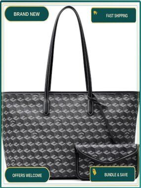 Oversize PU Leather Tote Bag Cubic Garden Monogram Print Weekender